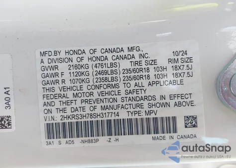 2025 Honda Cr-V Exl из США, поврежденный, VIN 2HKRS3H78SH317714